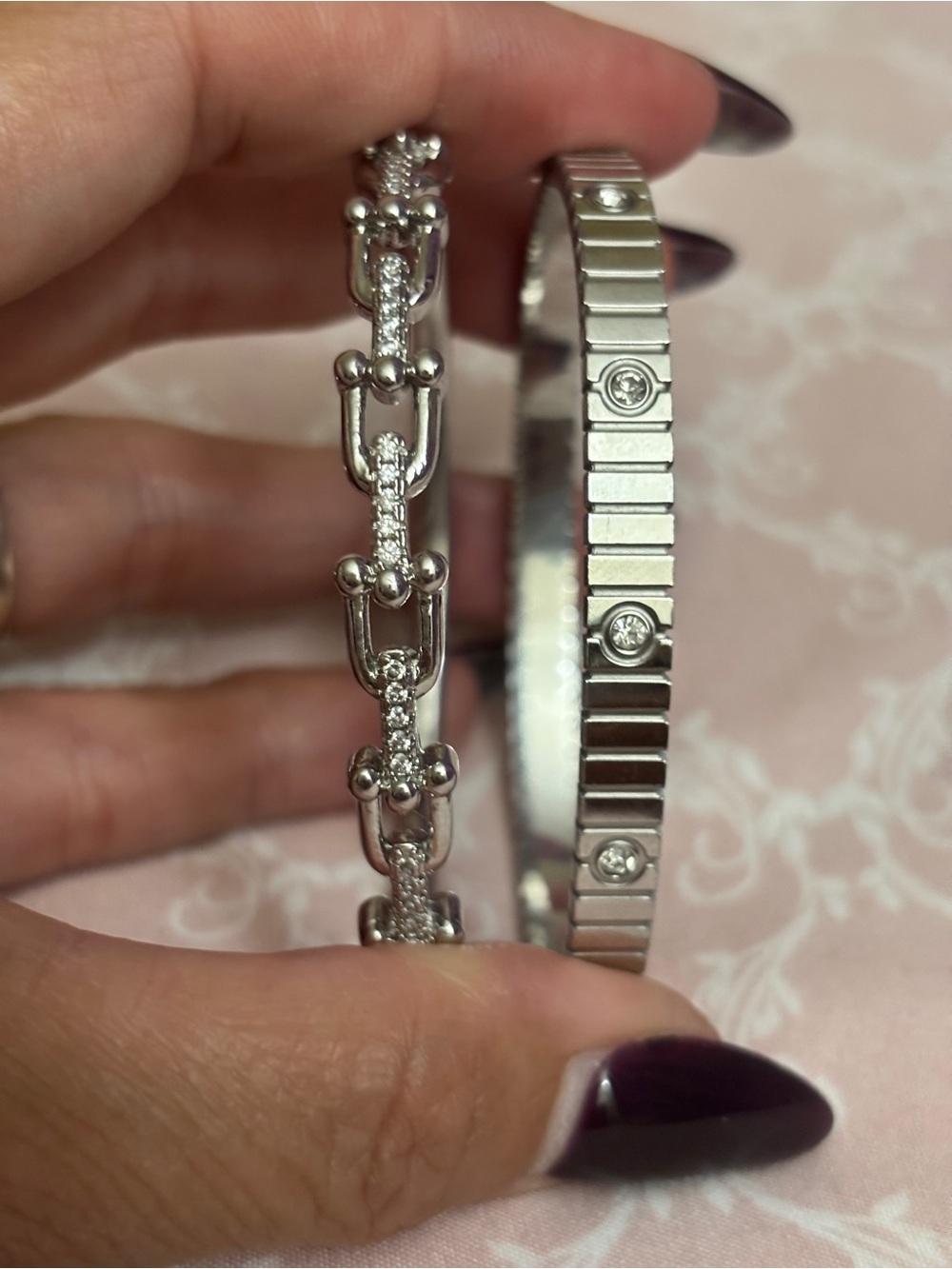 18k gold plated Silver-Tone Crystal Link and Bangle Bundle
